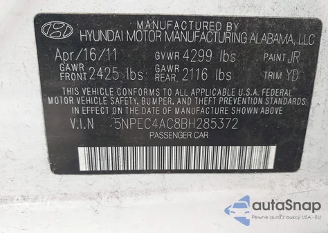 2011 Hyundai Sonata Limited из США, поврежденный, VIN 5NPEC4AC8BH285372